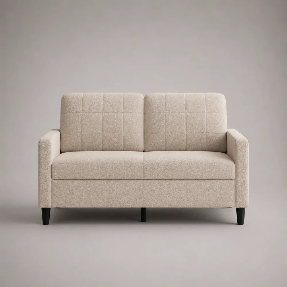 Canapé 2 places en tissu crème avec dossier à surpiqûres, 145 × 78 × 88 cm