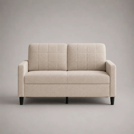 Canapé 2 places en tissu crème avec dossier à surpiqûres, 145 × 78 × 88 cm