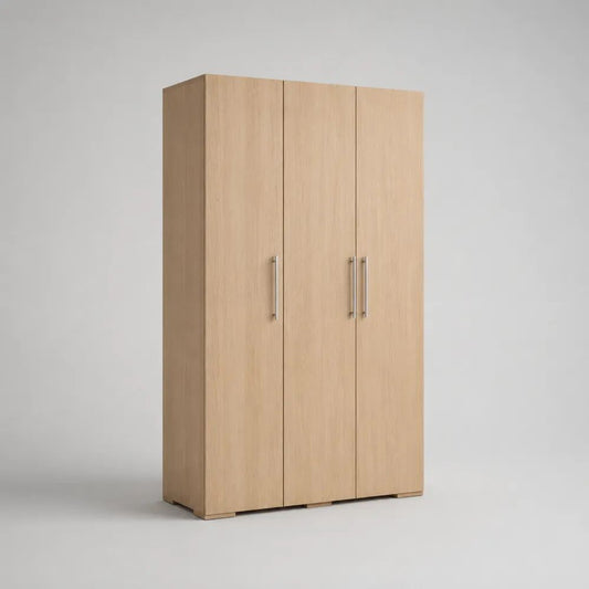 Armoire 3 portes en panneaux de particules mélaminés effet chêne clair, 120 × 50 × 180 cm