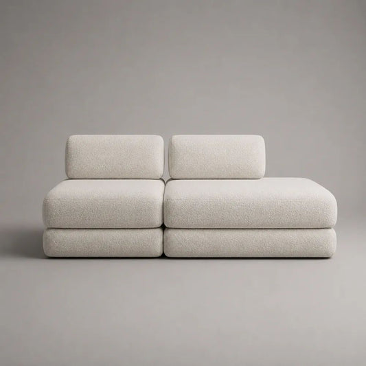 Canapé modulable 3 places en tissu bouclé écru sans accoudoirs 210 x 100 x 82 cm