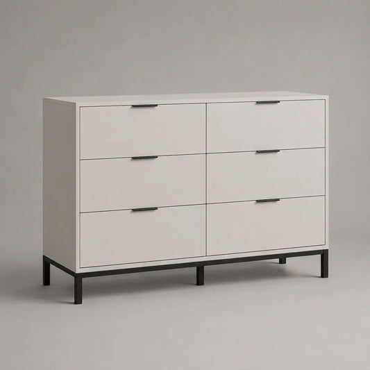 Buffet rectangulaire à 6 tiroirs en bois et acier, blanc et noir, 120 × 40 × 90 cm