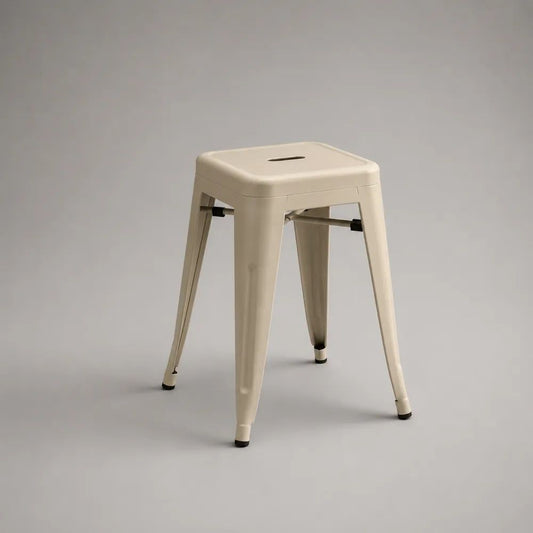 Tabouret carré empilable sans dossier en acier beige crème, 39 × 39 × 45 cm